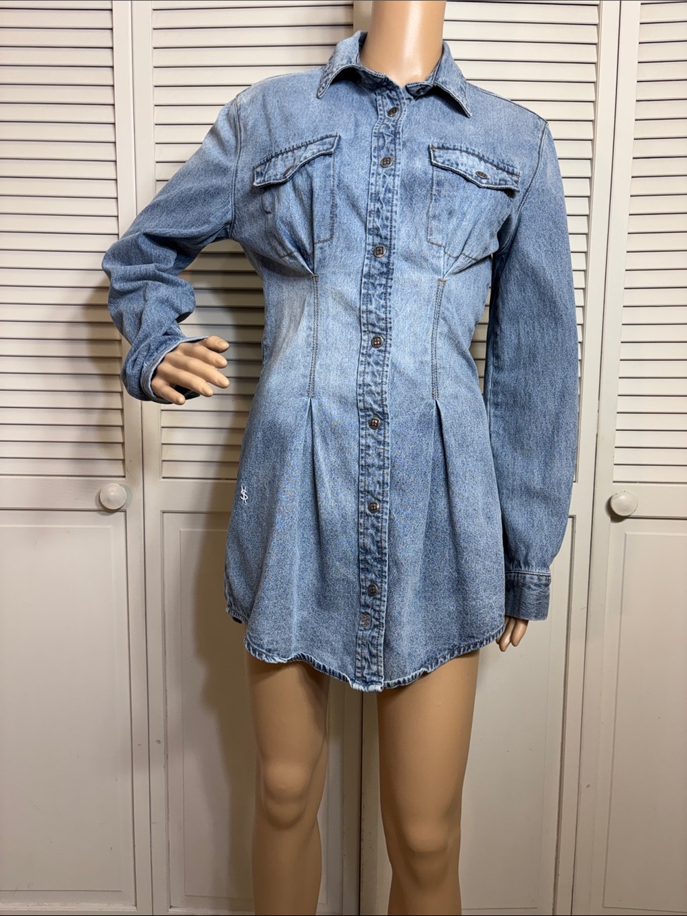 Ksubi Sync Blue Denim Long Sleeve Shirt Dress XS